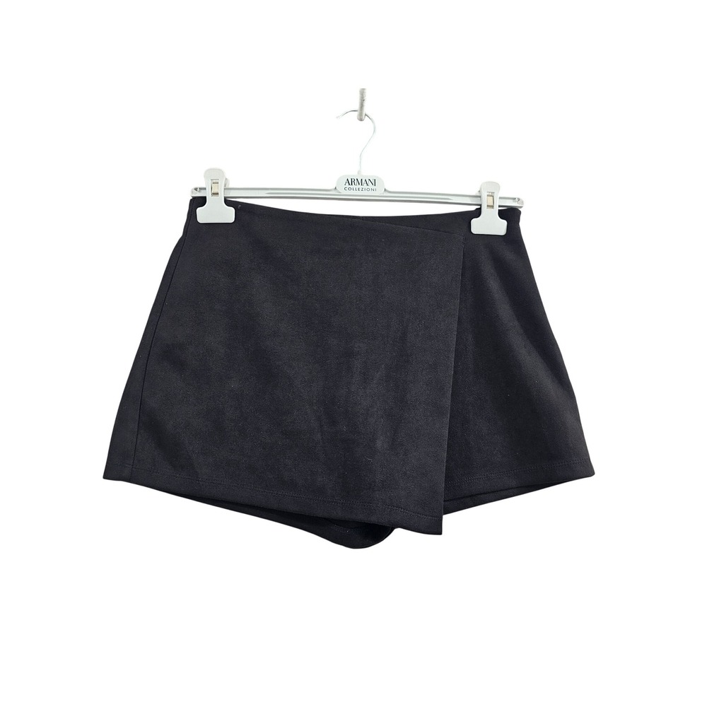 AKIRA Faux Suede Wrap Skort Womens Large Black Asymmetric Mini Skirt Shorts EUC